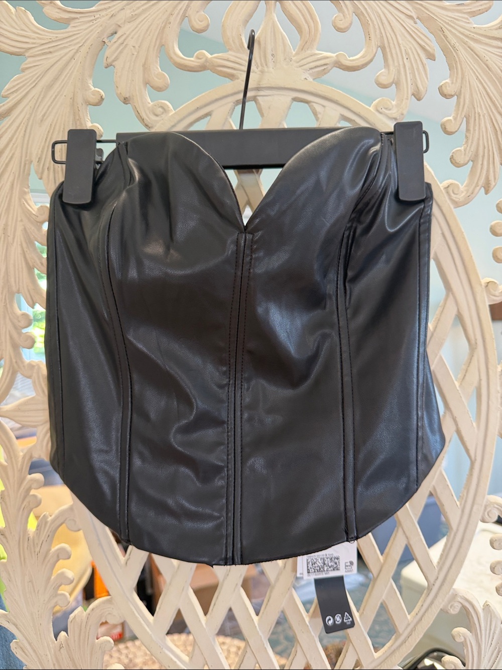 Divided Black Faux Leather Strapless Corset Crop Top